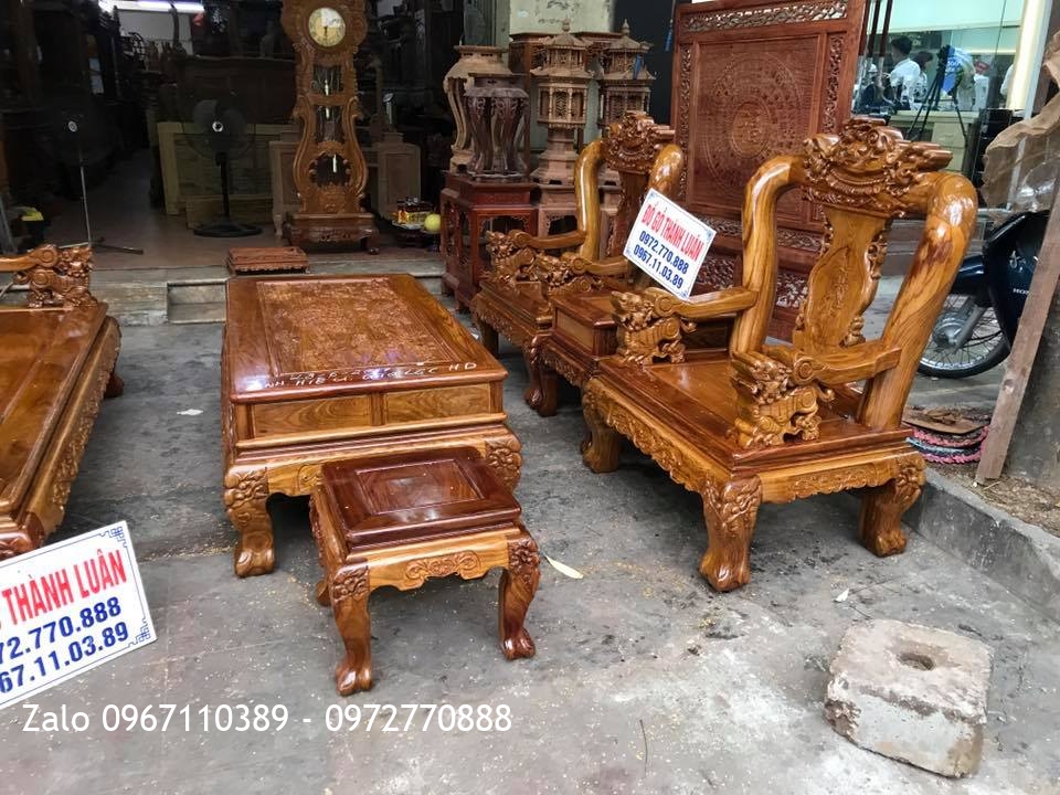 Bộ Minh Nghê Gỗ Hương Vân Đỏ Cột 12.6 Món. A Hiếu Gia Lộc Hải Dương::