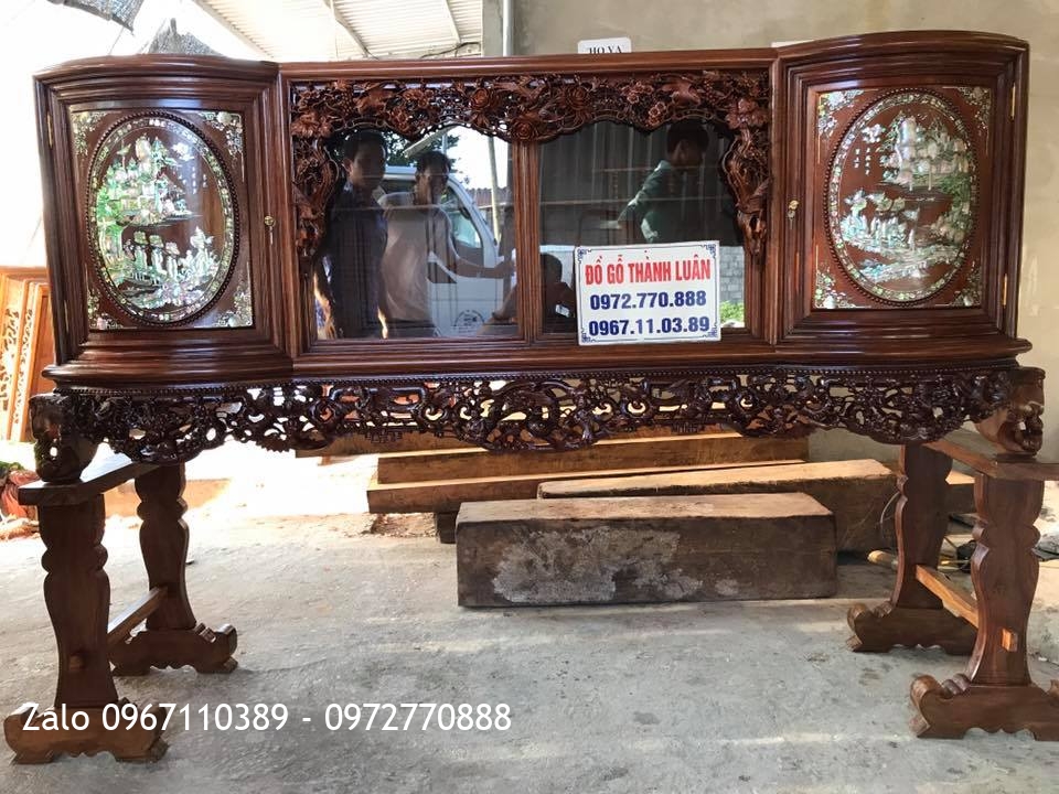 Tủ Chè Bệ Bát Tiên Quần Thú. Lèo 3 Cành Gỗ Gụ Vip. Chú Dũng Thái Bình