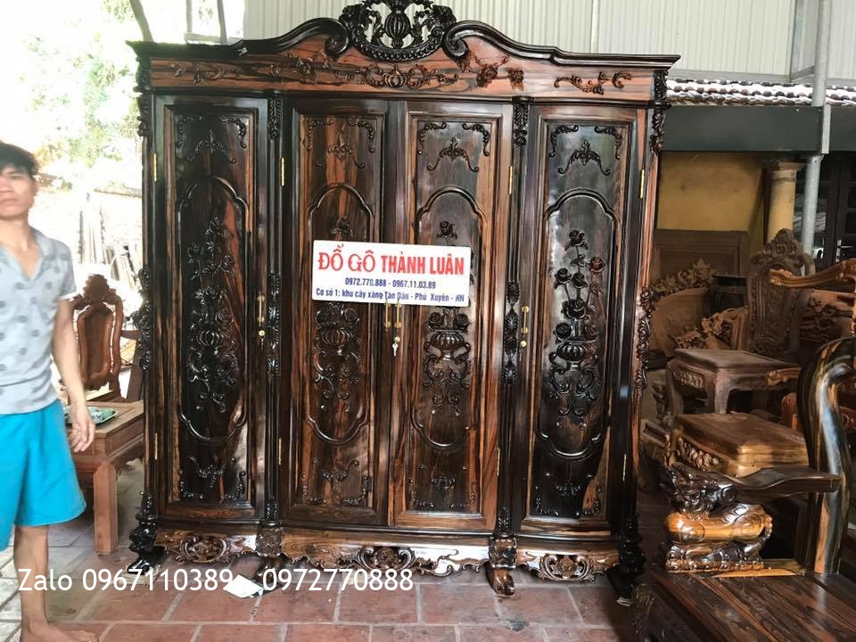 Tủ Áo Gỗ Mun Hoa 3 Buồn 4 Cánh