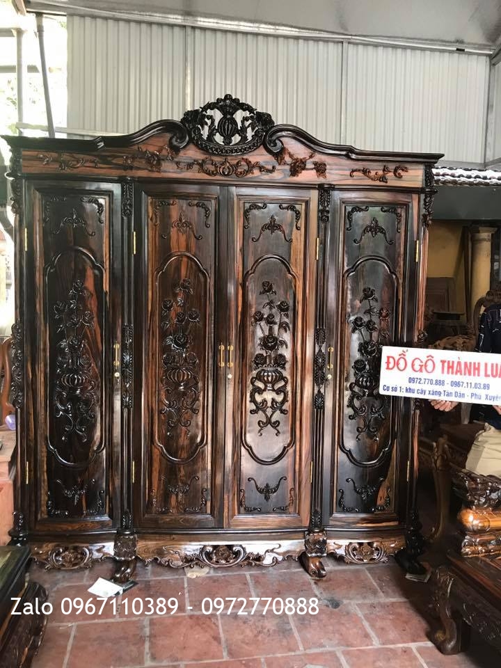 Tủ Áo Gỗ Mun Hoa 3 Buồn 4 Cánh,.