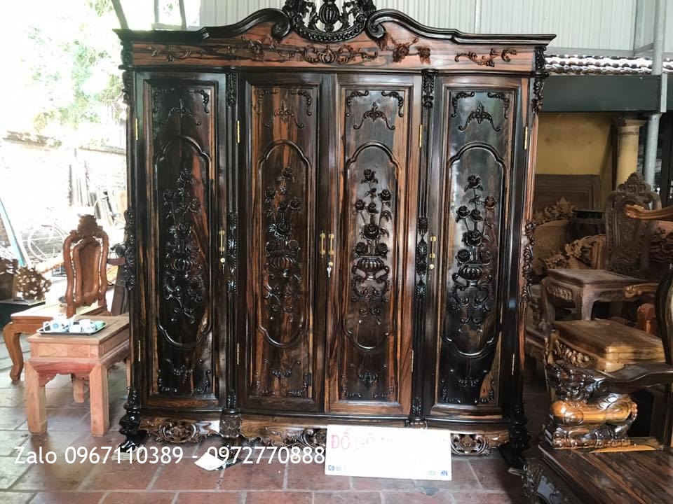 Tủ Áo Gỗ Mun Hoa 3 Buồn 4 Cánh.