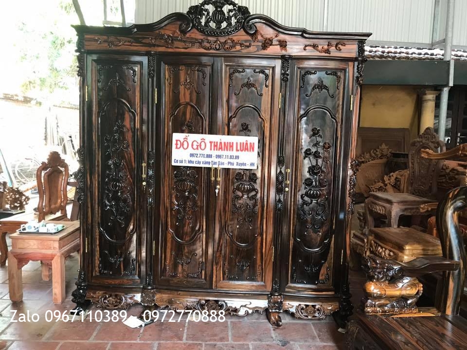 Tủ Áo Gỗ Mun Hoa 3 Buồn 4 Cánh