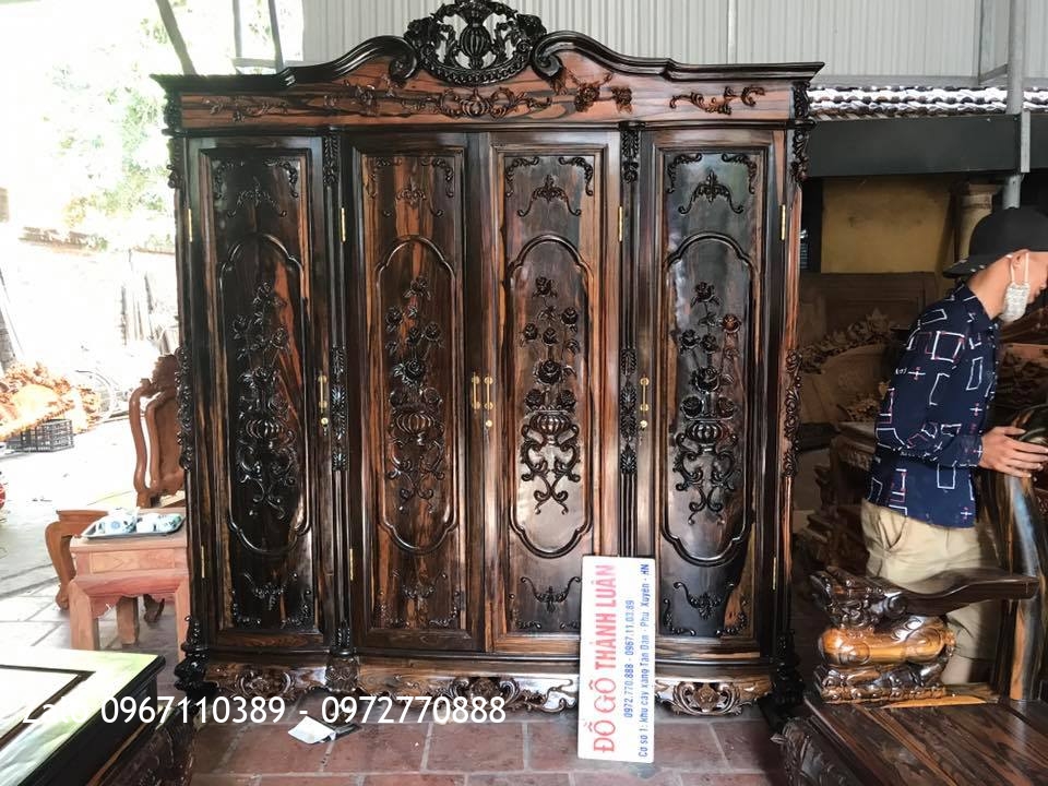 Tủ Áo Gỗ Mun Hoa 3 Buồn 4 Cánh: