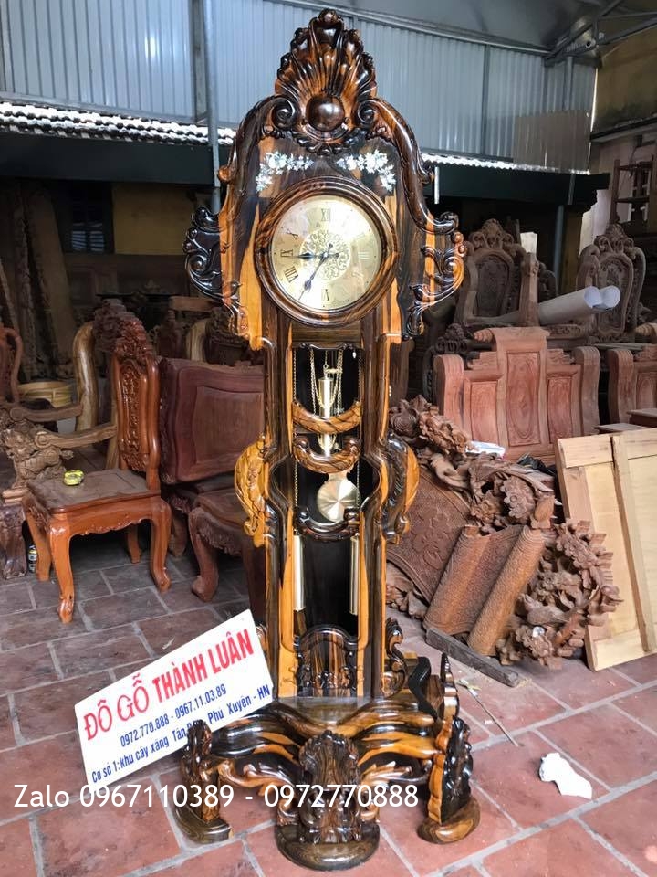 Đồng Hồ Gỗ Mun Khảm Ốc Chân Hoa Lan Tây. Khách TPHCM
