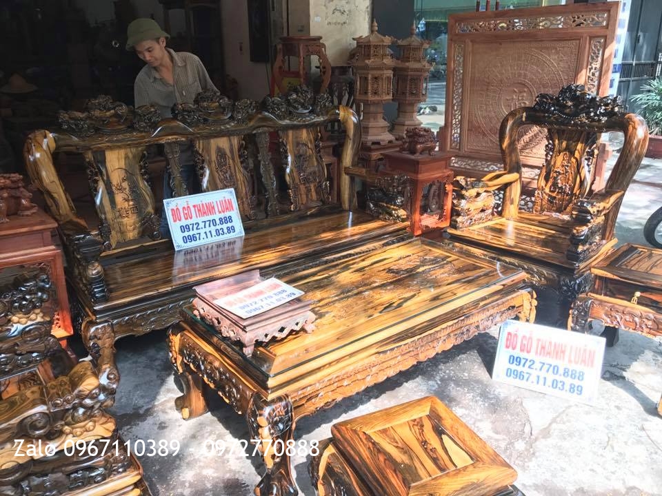 Bộ Minh Quốc Nghê Gỗ Mun Chọn Vân Hoa Da Báo. A Quân Hải Phòng-