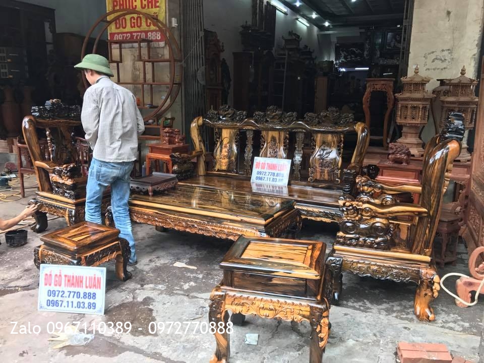 Bộ Minh Quốc Nghê Gỗ Mun Chọn Vân Hoa Da Báo. A Quân Hải Phòng,