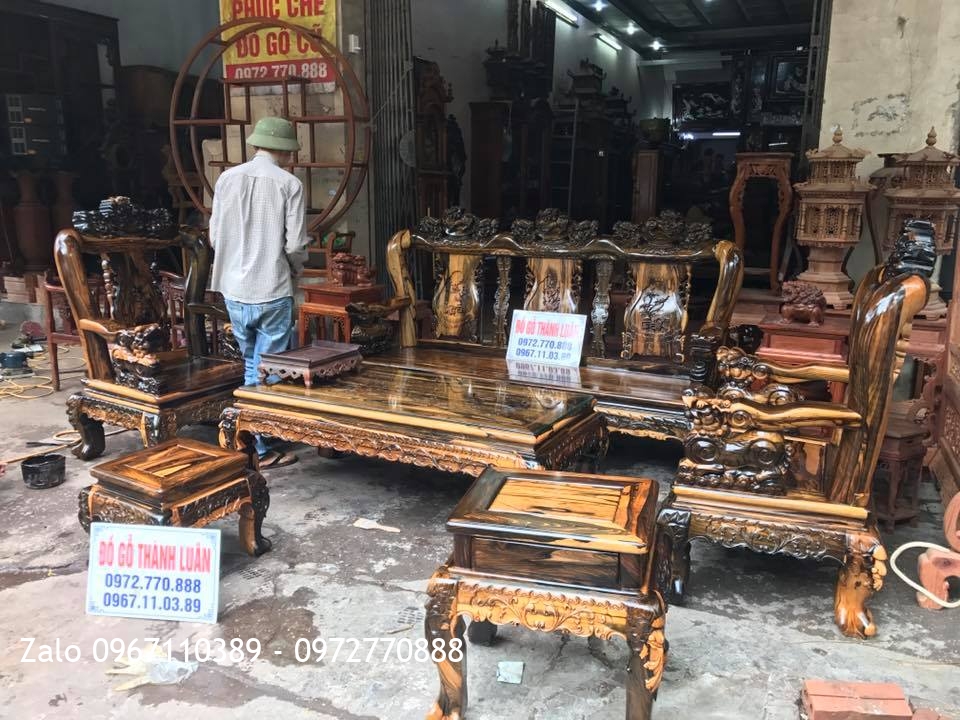 Bộ Minh Quốc Nghê Gỗ Mun Chọn Vân Hoa Da Báo. A Quân Hải Phòng,