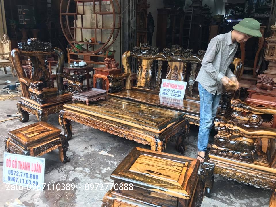 Bộ Minh Quốc Nghê Gỗ Mun Chọn Vân Hoa Da Báo. A Quân Hải Phòng,