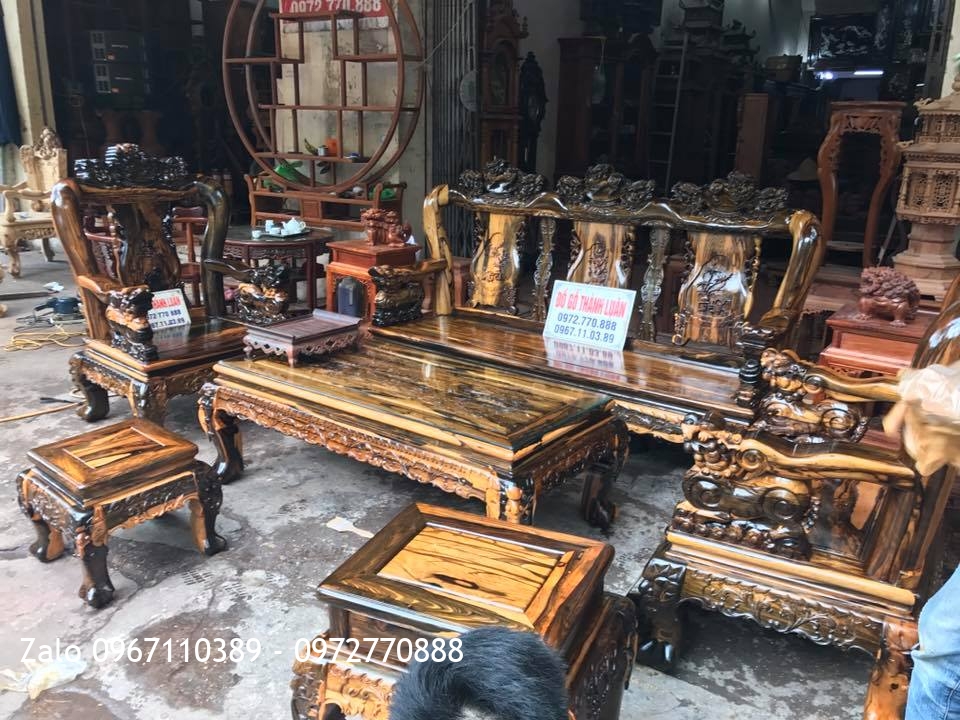 Bộ Minh Quốc Nghê Gỗ Mun Chọn Vân Hoa Da Báo. A Quân Hải Phòng.