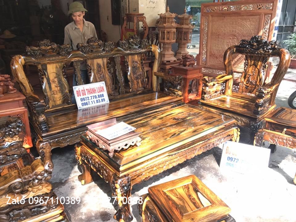 Bộ Minh Quốc Nghê Gỗ Mun Chọn Vân Hoa Da Báo. A Quân Hải Phòng::.