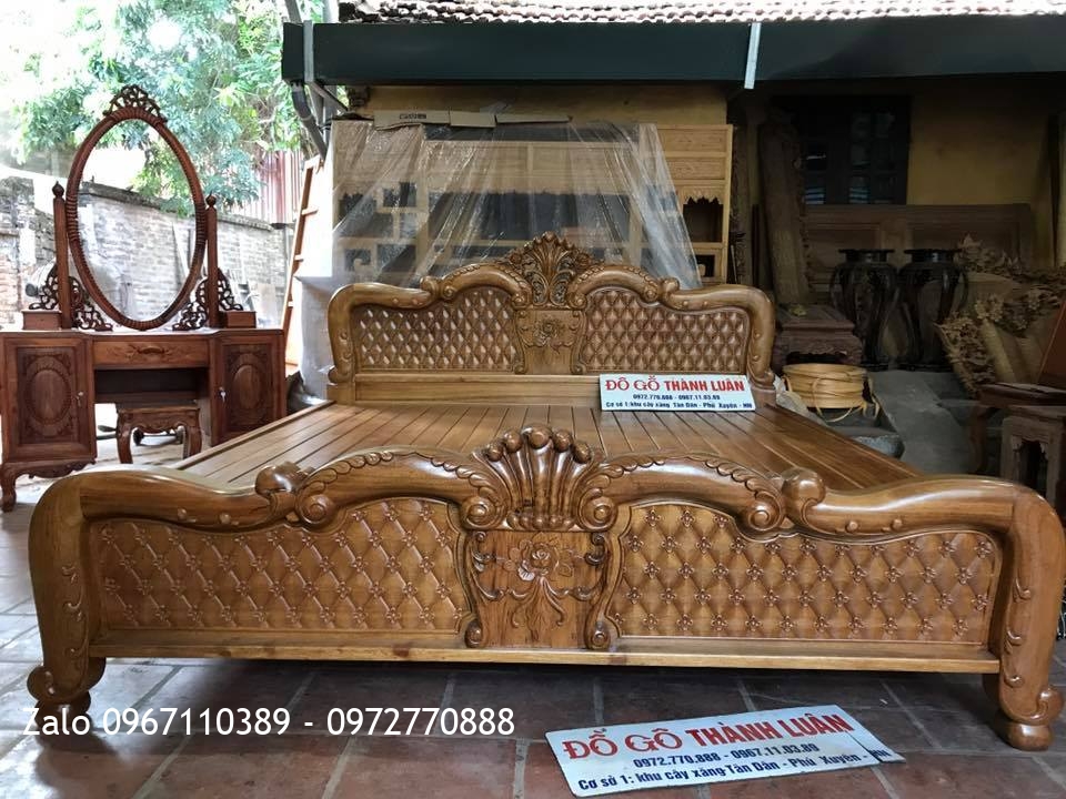 Giường Trám Mai Gỗ Gụ 1m8 x 2m. A Nam Q12 TPHCM.