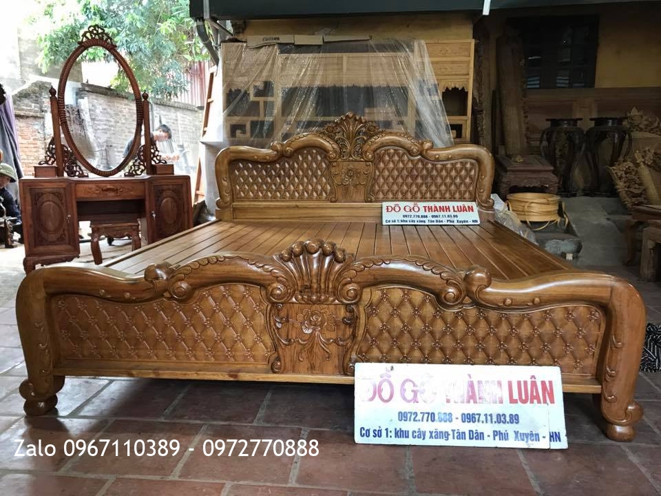 Giường Trám Mai Gỗ Gụ 1m8 x 2m. A Nam Q12 TPHCM.