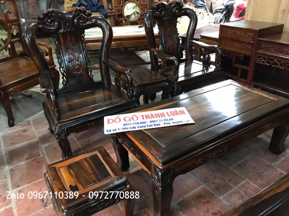 Bộ Bàn Ghế Đào Gỗ Mun C10. 6 Món. Chú Tân Thương Binh Hải Phòng