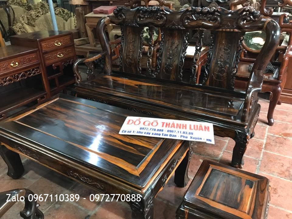 Bộ Bàn Ghế Đào Gỗ Mun C10. 6 Món. Chú Tân Thương Binh Hải Phòng.