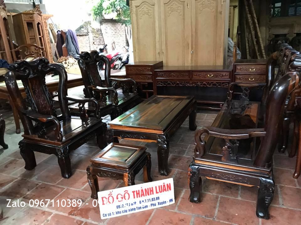 Bộ Bàn Ghế Đào Gỗ Mun C10. 6 Món. Chú Tân Thương Binh Hải Phòng..