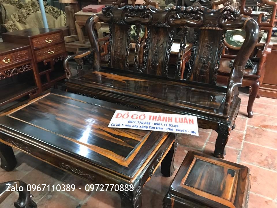 Bộ Bàn Ghế Đào Gỗ Mun C10. 6 Món. Chú Tân Thương Binh Hải Phòng.