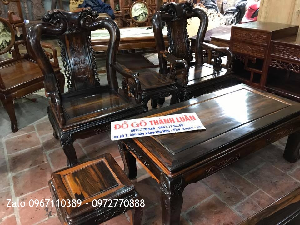 Bộ Bàn Ghế Đào Gỗ Mun C10. 6 Món. Chú Tân Thương Binh Hải Phòng