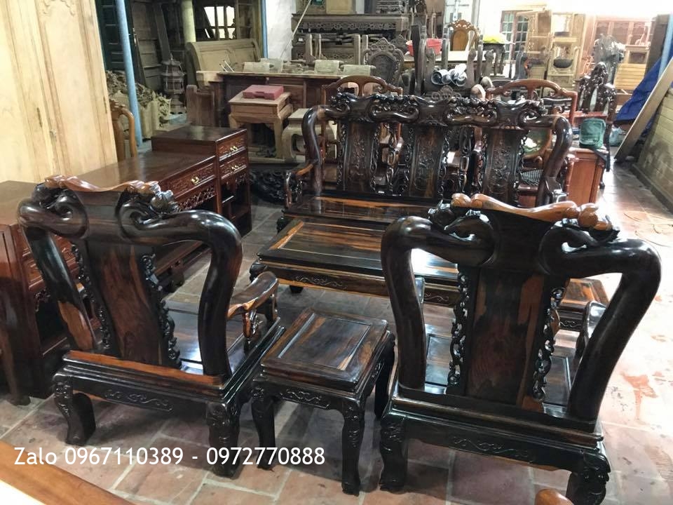 Bộ Bàn Ghế Đào Gỗ Mun C10. 6 Món. Chú Tân Thương Binh Hải Phòng: