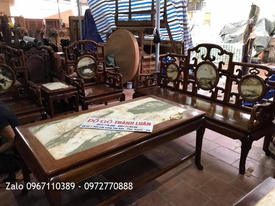 Bộ Ghế Móc Mỏ Gõ Gụ 8 Món, Kệ Tivi Móc Gỗ Gụ. AC Ba Hạnh Thanh Hoá,