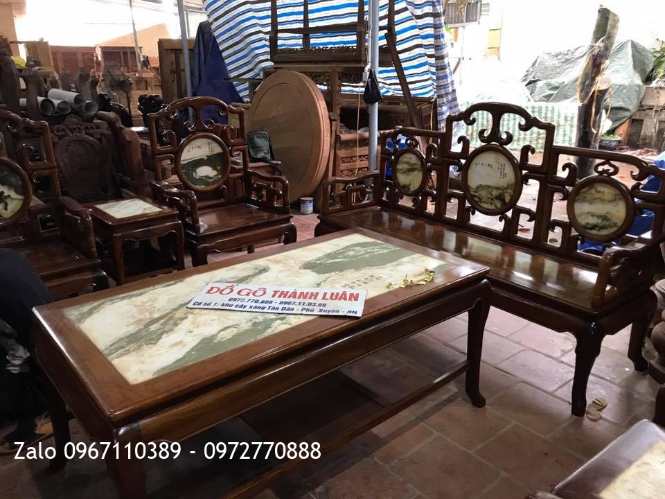 Bộ Ghế Móc Mỏ Gõ Gụ 8 Món, Kệ Tivi Móc Gỗ Gụ. AC Ba Hạnh Thanh Hoá
