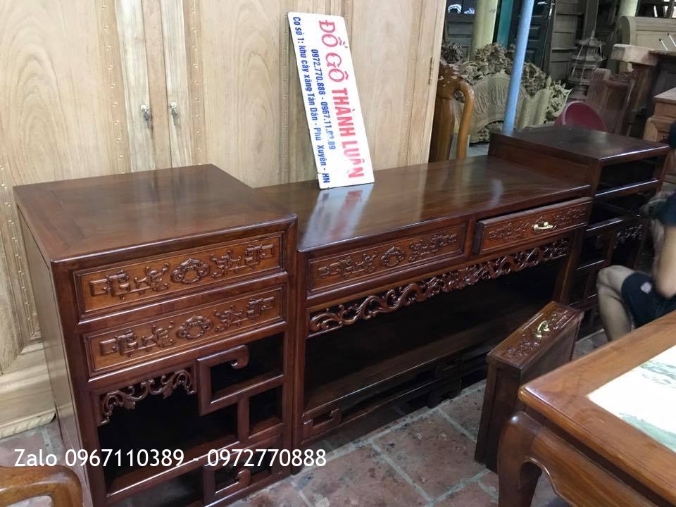 Bộ Ghế Móc Mỏ Gõ Gụ 8 Món, Kệ Tivi Móc Gỗ Gụ. AC Ba Hạnh Thanh Hoá.