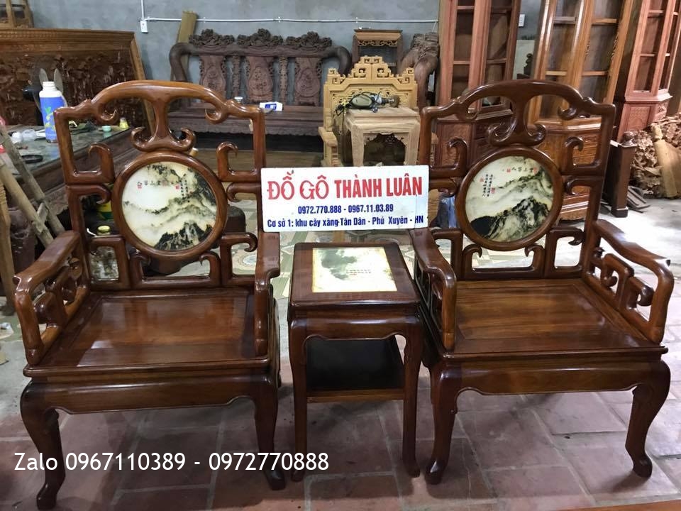 Bộ Ghế Móc Mỏ Gõ Gụ 8 Món, Kệ Tivi Móc Gỗ Gụ. AC Ba Hạnh Thanh Hoá