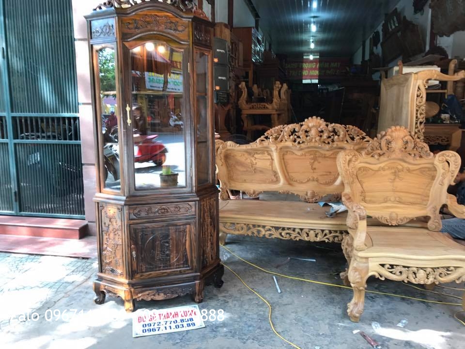 Tủ Góc Gỗ Mun Hoa. Khách TP Hải Phòng