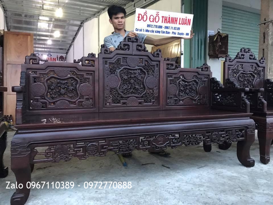 Bộ Trường Kỷ Huế Ngũ Lân Vờn Cầu Gỗ Gụ Đánh Xáp. Khách Hà Nội.