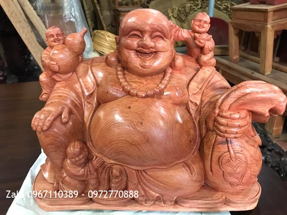 Tượng đi lặc 3 đồng tử gỗ hương đá