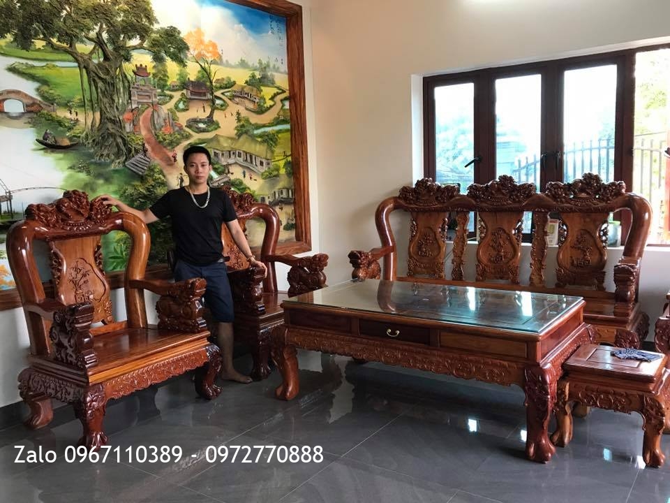 Bộ Nội Thất Phòng Khách Gỗ Hương Đỏ Lào VIP. A Cường Hưng Yên.,