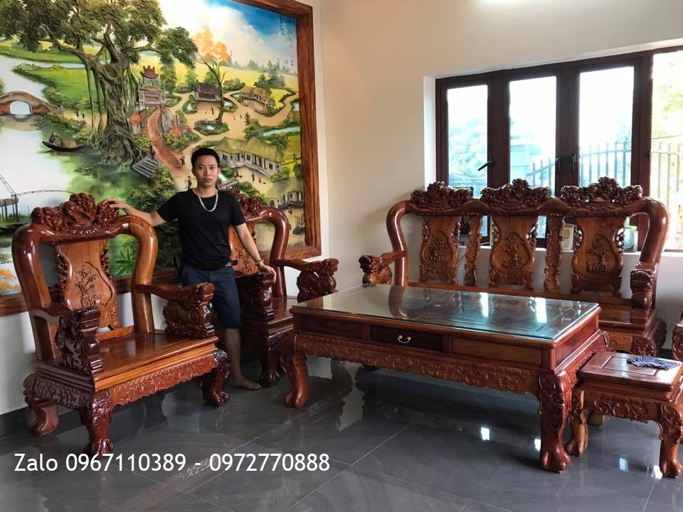 Bộ Nội Thất Phòng Khách Gỗ Hương Đỏ Lào VIP. A Cường Hưng Yên.,