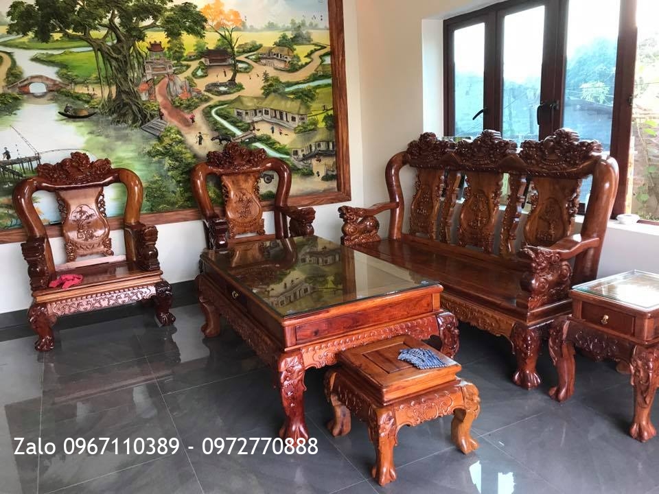 Bộ Nội Thất Phòng Khách Gỗ Hương Đỏ Lào VIP. A Cường Hưng Yên: