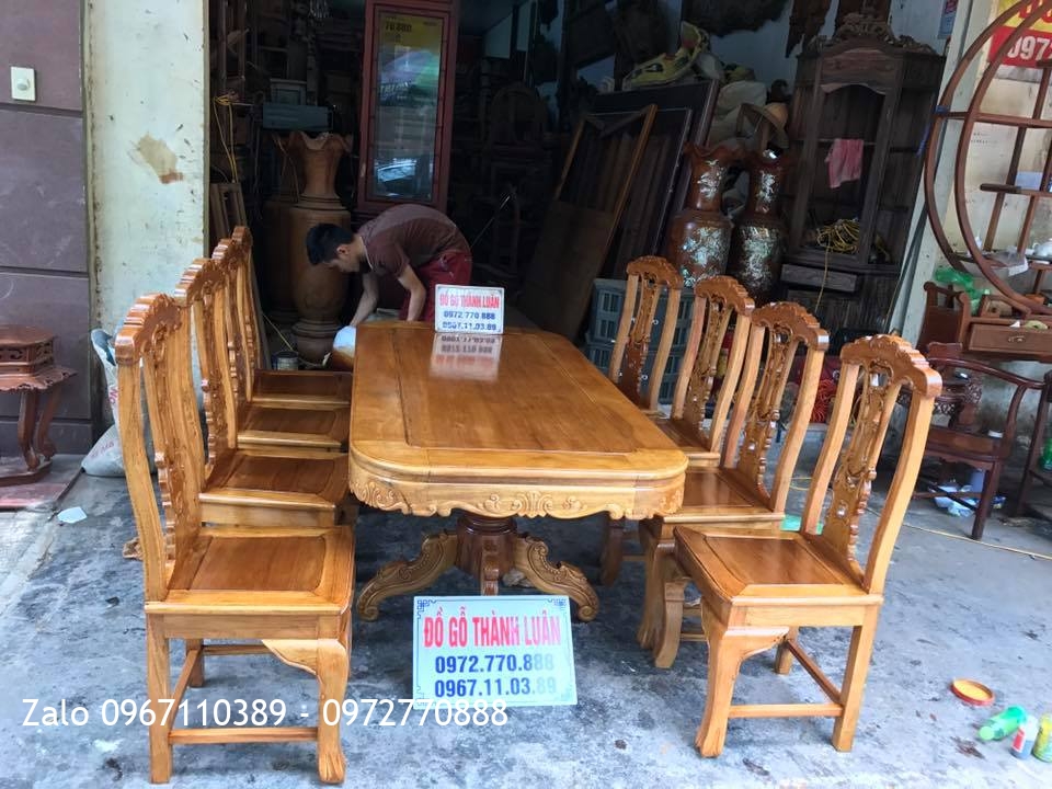 Bộ Bàn Ghế Ăn Gỗ Gụ Mẫu Cờ Bạc. Khách Quảng Ninh.