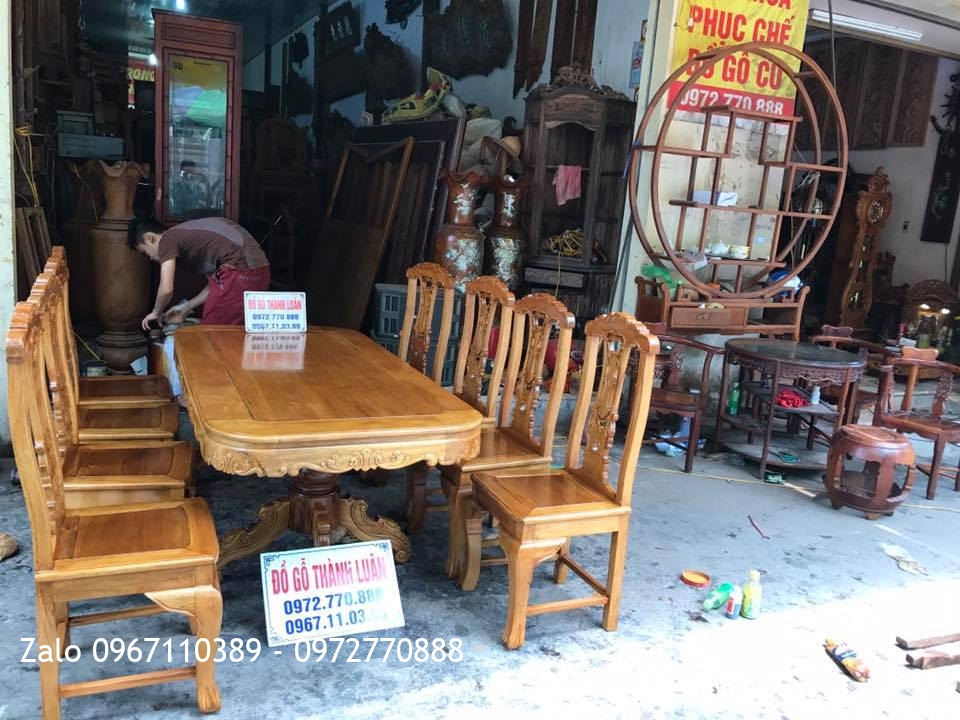 Bộ Bàn Ghế Ăn Gỗ Gụ Mẫu Cờ Bạc. Khách Quảng Ninh.