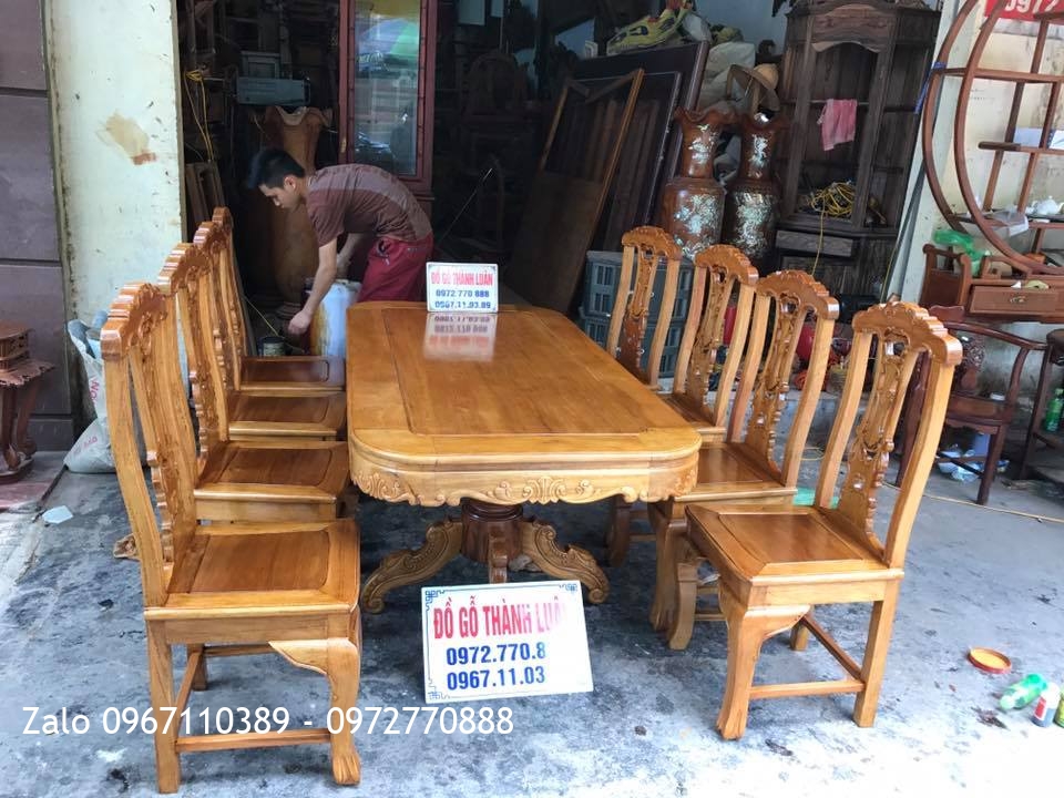 Bộ Bàn Ghế Ăn Gỗ Gụ Mẫu Cờ Bạc. Khách Quảng Ninh..