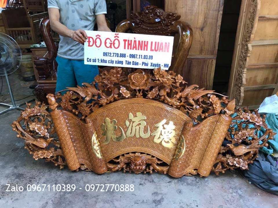 Bộ Cuốn Thư Câu Đối Gỗ Gõ Đỏ Dát Vàng. Chú Cường Thái Bình