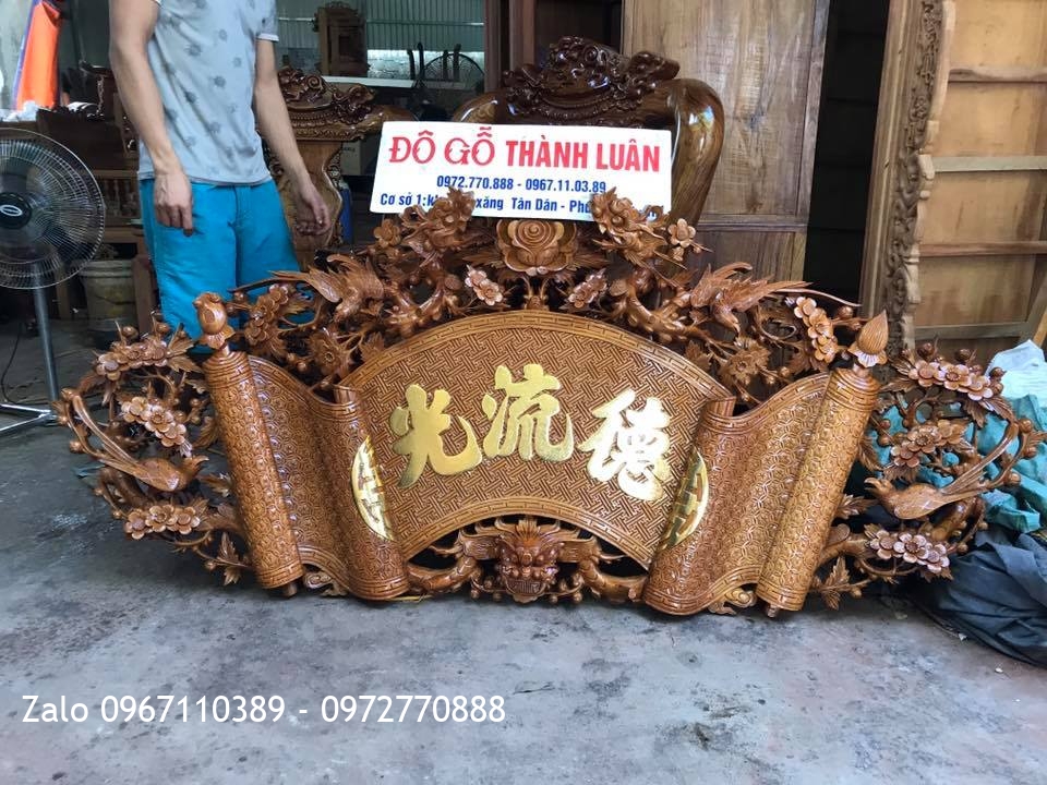 Bộ Cuốn Thư Câu Đối Gỗ Gõ Đỏ Dát Vàng. Chú Cường Thái Bình.