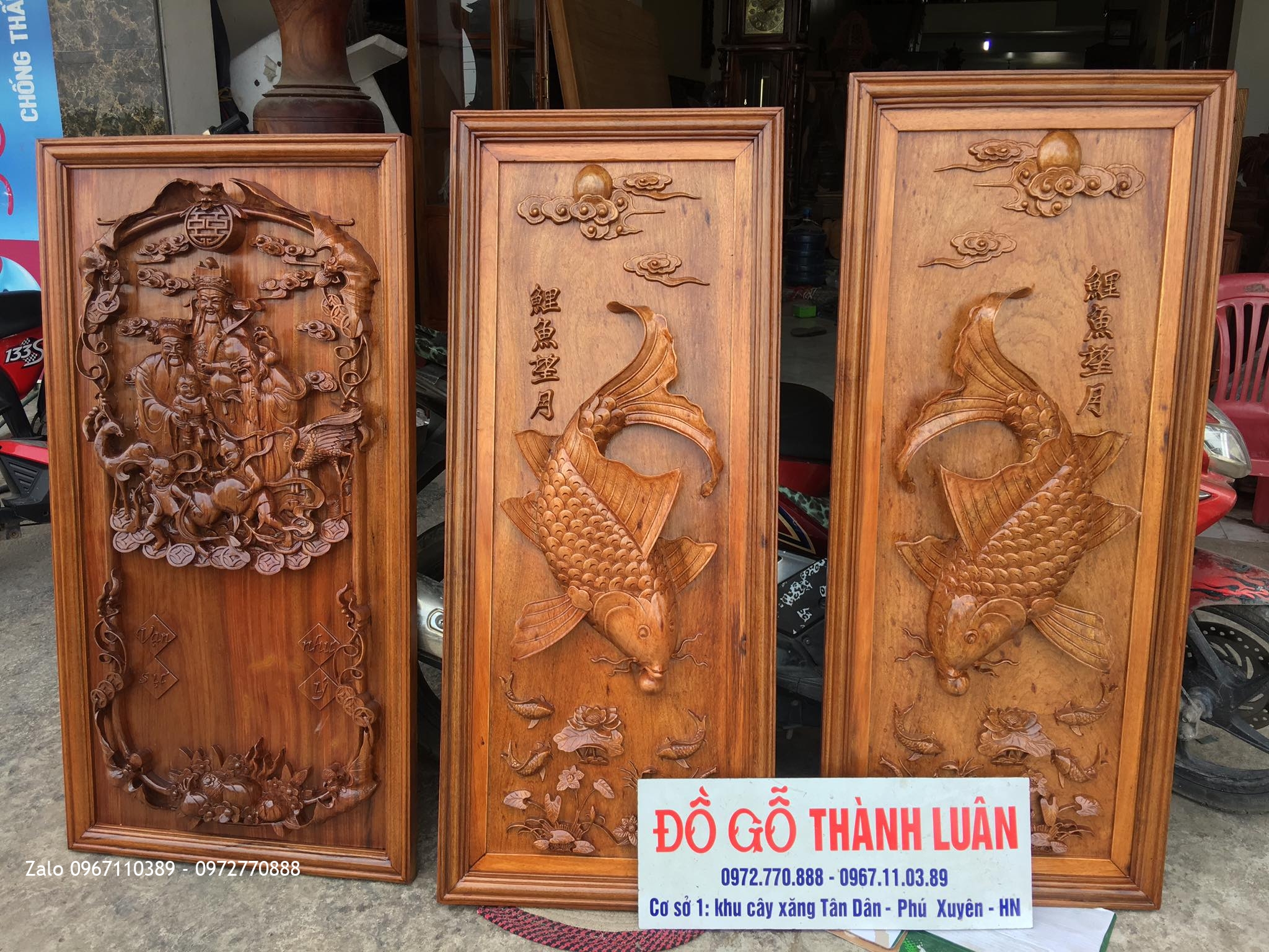 TRANH GỖ- Đốc Lịch Tam Đa,Tranh Cá Chép Gỗ Gụ. A Chương Đắc Lắc- 