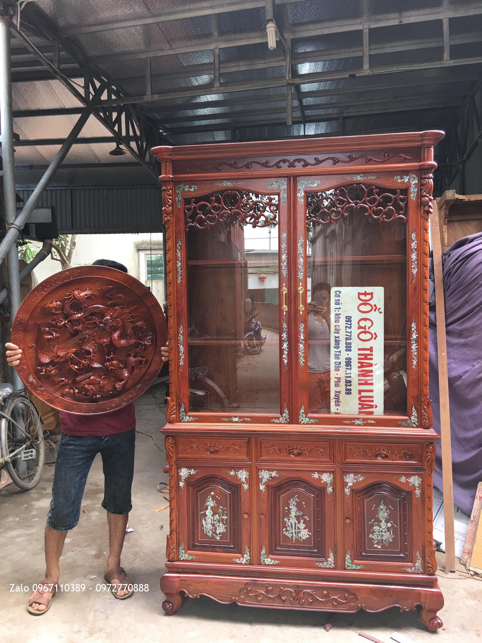 Tủ Rượu, Đĩa Tứ Linh Gỗ Hương VIP. Chú Thịnh Sóc Sơn HN.