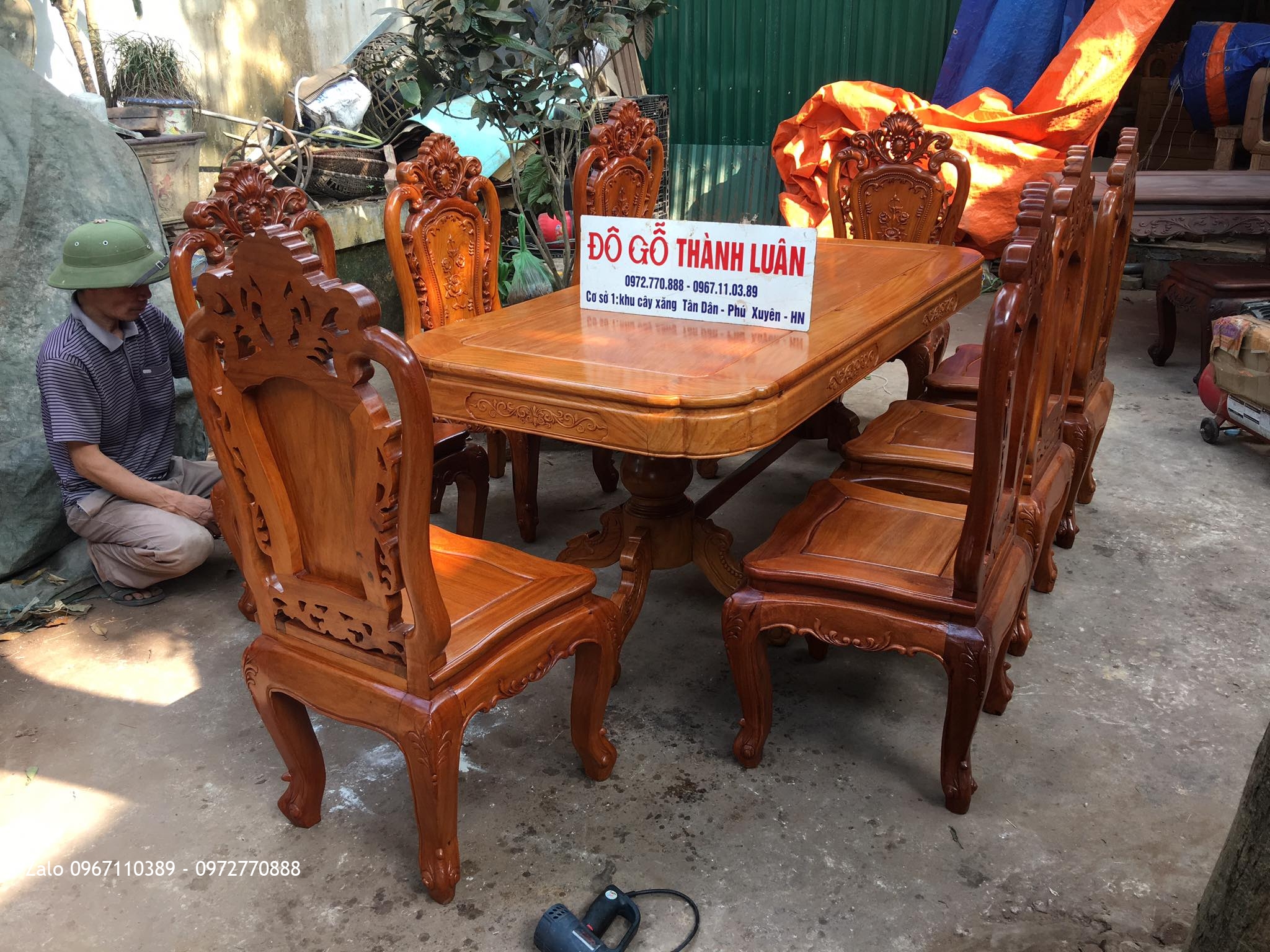 Bàn Ghế Ăn Mẫu Hoa Lan Tây Lu-i Pháp Gỗ Gõ Đỏ. A Tuân Hà Đông HN,