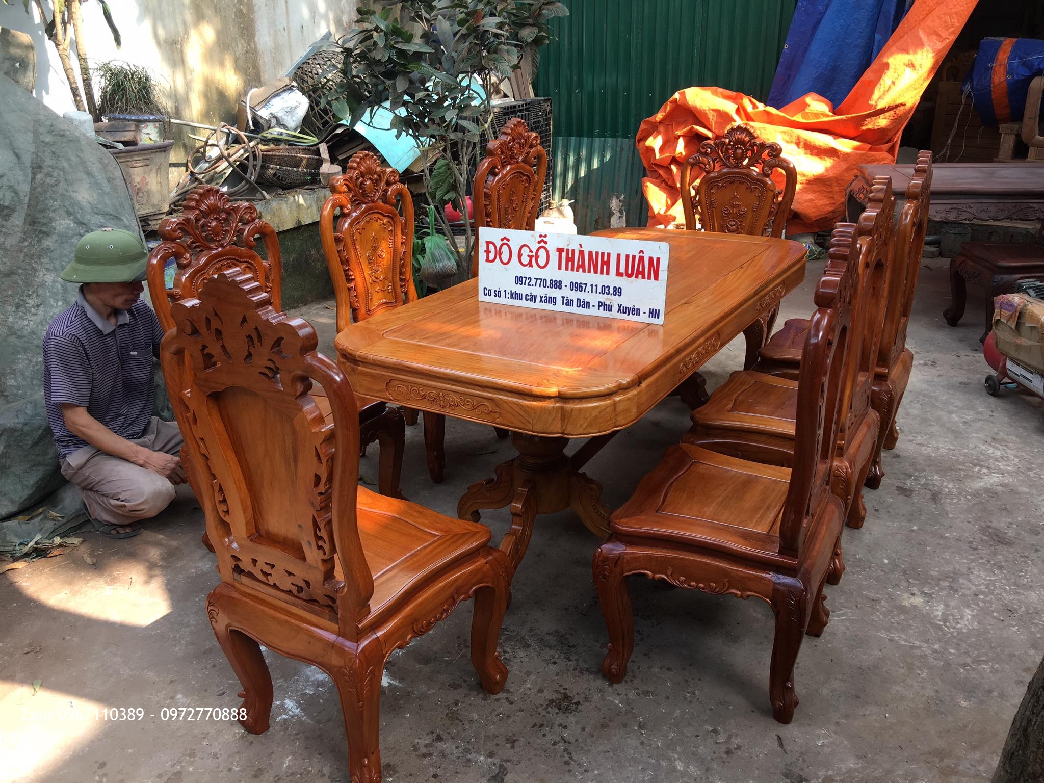 Bàn Ghế Ăn Mẫu Hoa Lan Tây Lu-i Pháp Gỗ Gõ Đỏ. A Tuân Hà Đông HN,