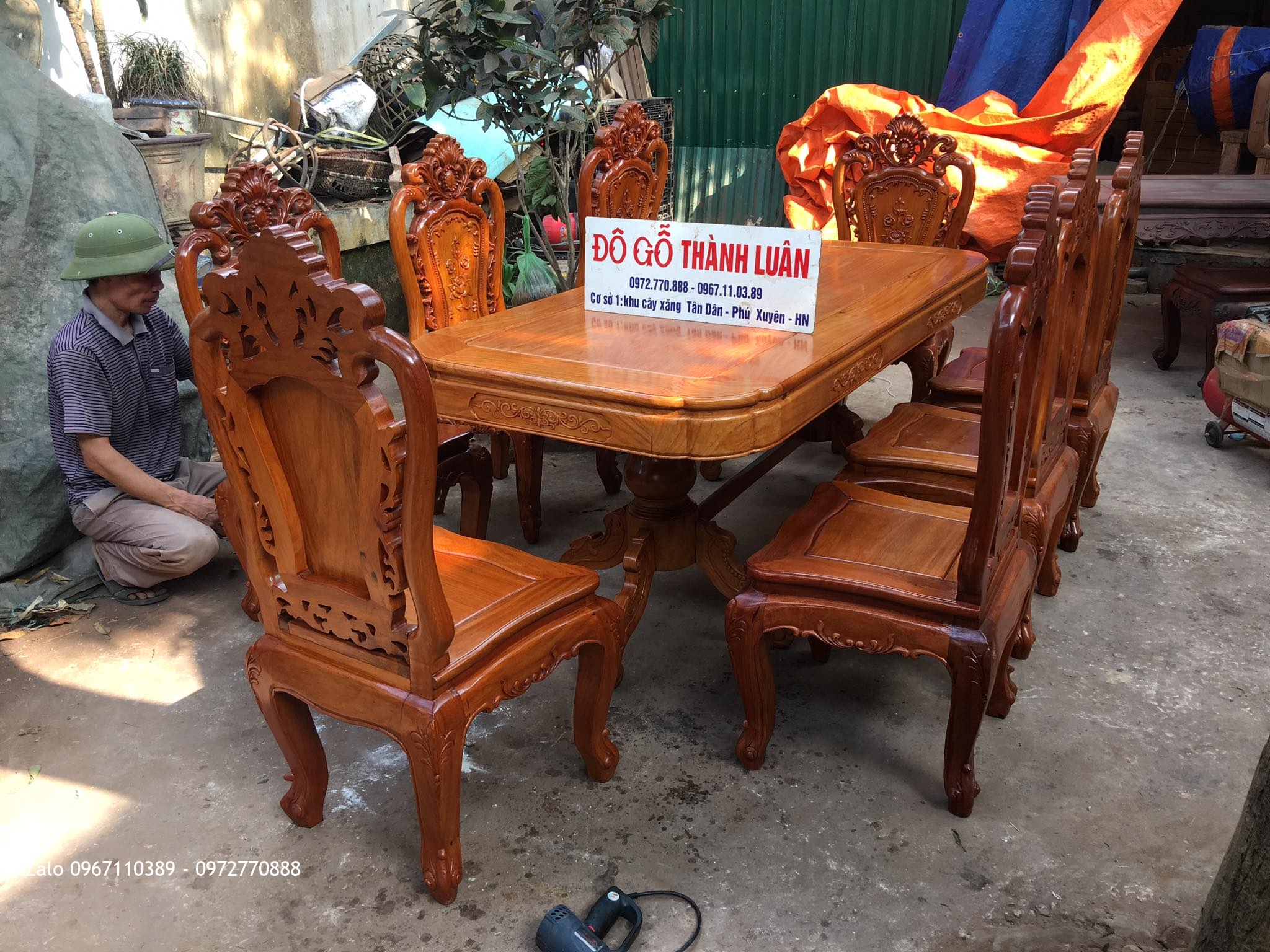 Bàn Ghế Ăn Mẫu Hoa Lan Tây Lu-i Pháp Gỗ Gõ Đỏ. A Tuân Hà Đông HN,,