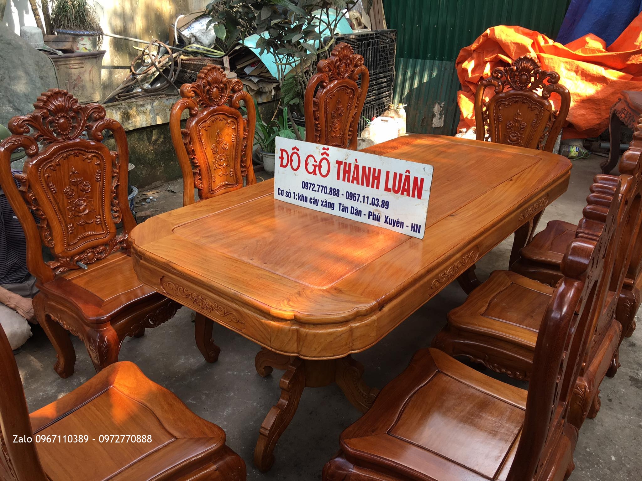 Bàn Ghế Ăn Mẫu Hoa Lan Tây Lu-i Pháp Gỗ Gõ Đỏ. A Tuân Hà Đông HN.