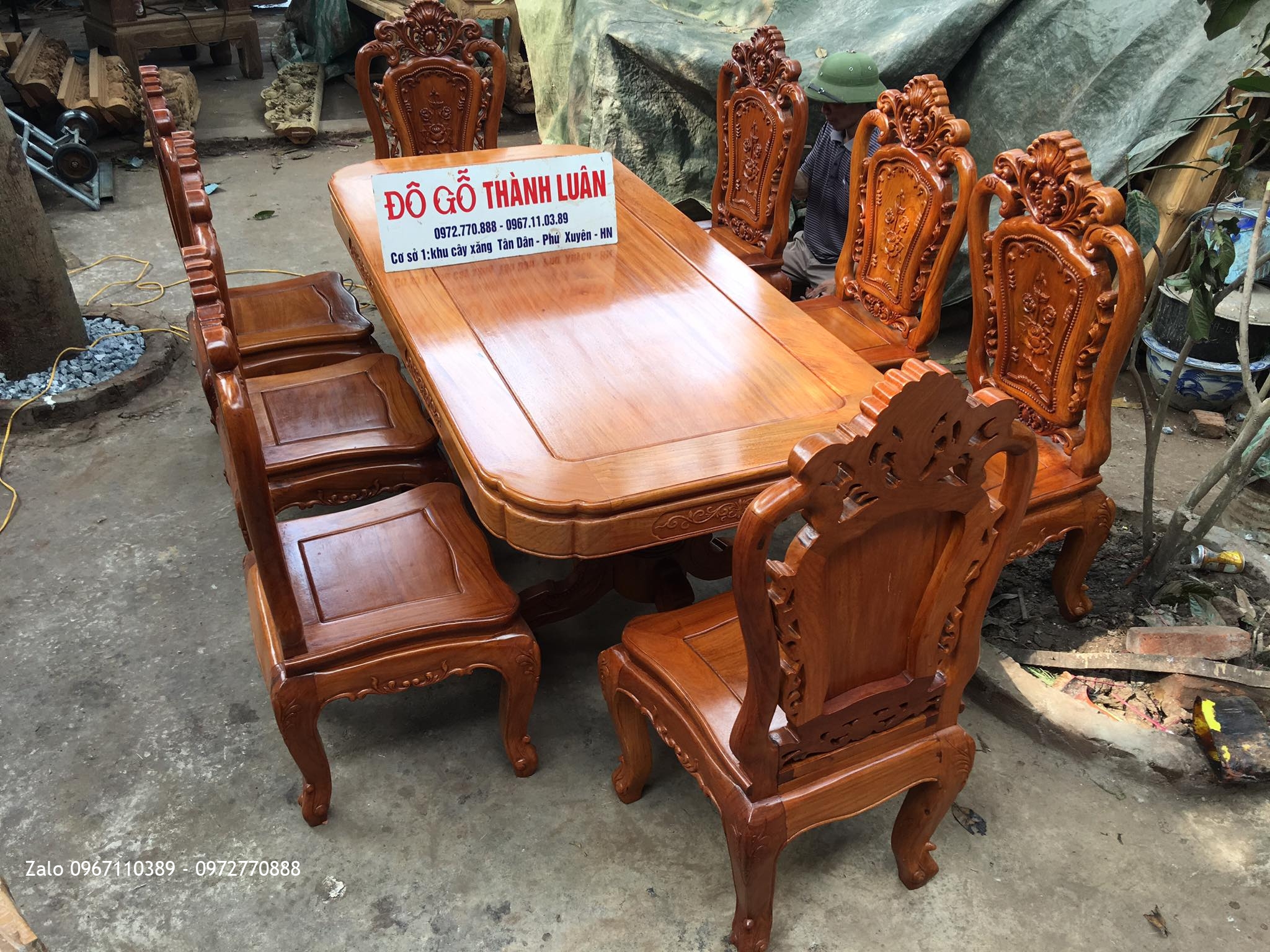 Bàn Ghế Ăn Mẫu Hoa Lan Tây Lu-i Pháp Gỗ Gõ Đỏ. A Tuân Hà Đông HN.