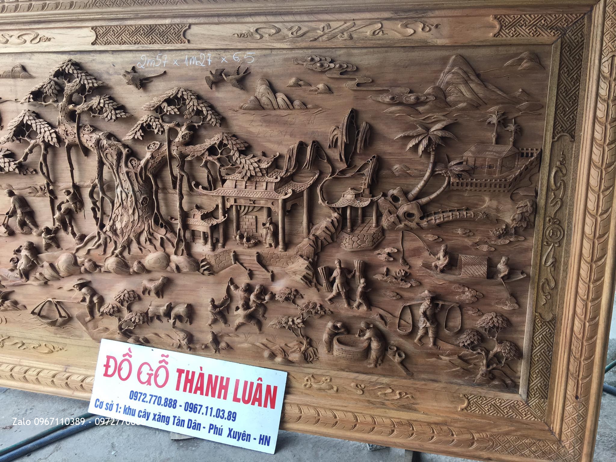 Tranh Đồng Quê Gỗ Gụ 2m57x1m27x6.5. Thuận Buồm Xuôi Gió Gõ Hương Đá,