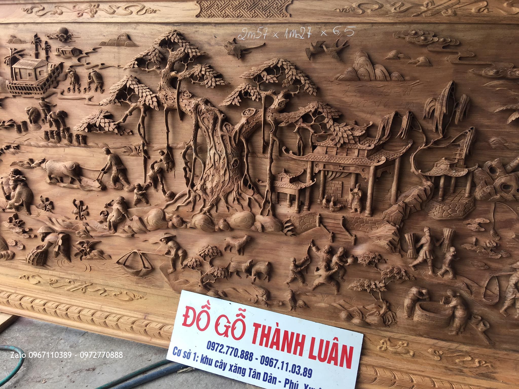 Tranh Đồng Quê Gỗ Gụ 2m57x1m27x6.5. Thuận Buồm Xuôi Gió Gõ Hương Đá,.