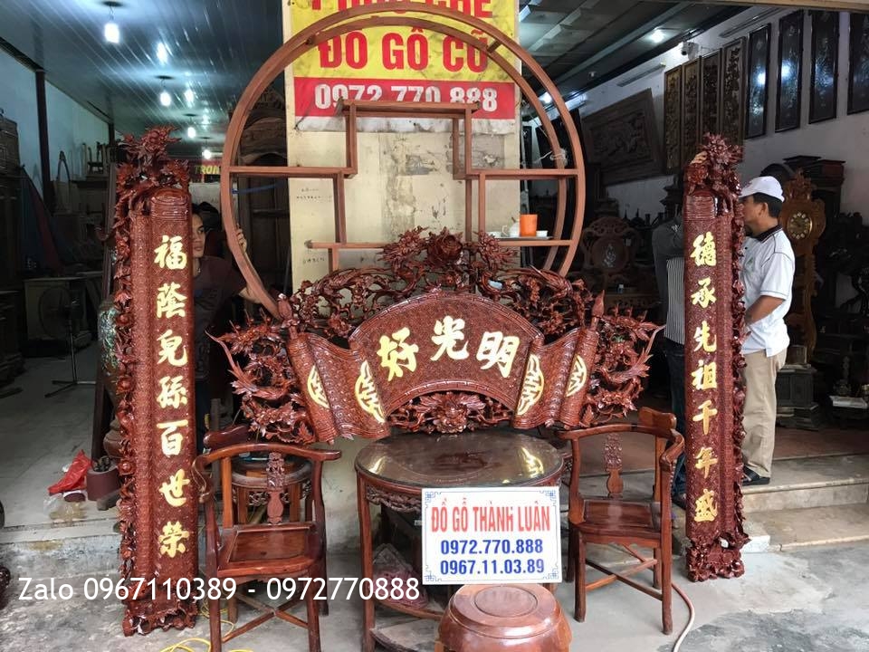 Cuốn Thư Câu Đối Gỗ Gụ Dát Vàng 9999. Bác Thuận Hải Phòng.