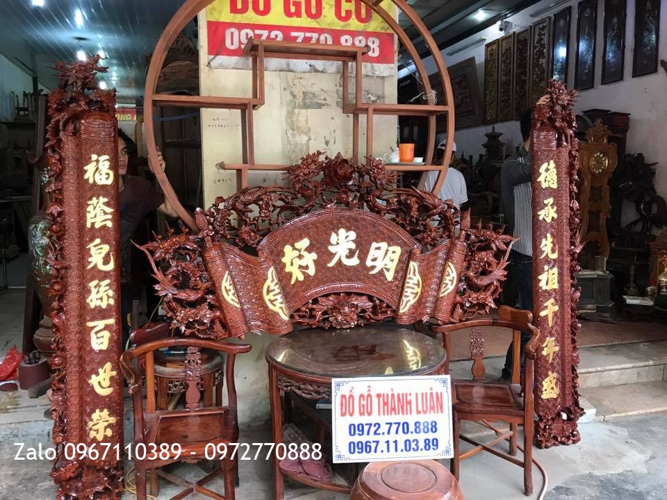 Cuốn Thư Câu Đối Gỗ Gụ Dát Vàng 9999. Bác Thuận Hải Phòng..