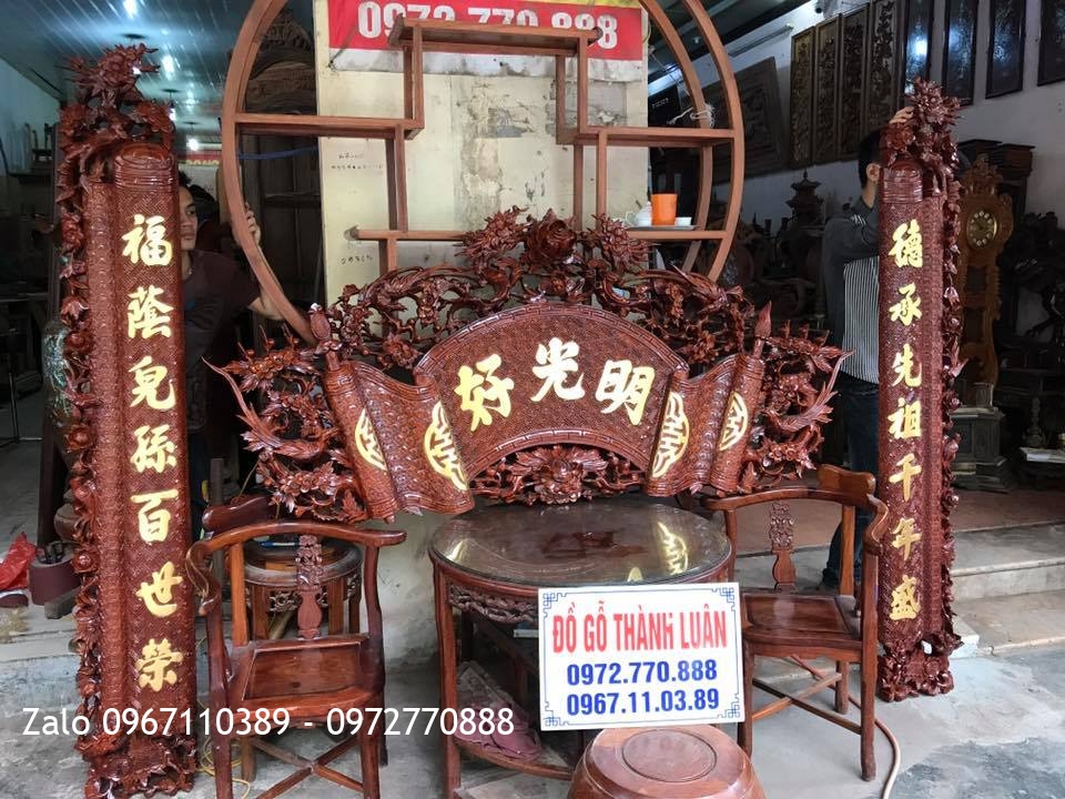 Cuốn Thư Câu Đối Gỗ Gụ Dát Vàng 9999. Bác Thuận Hải Phòng