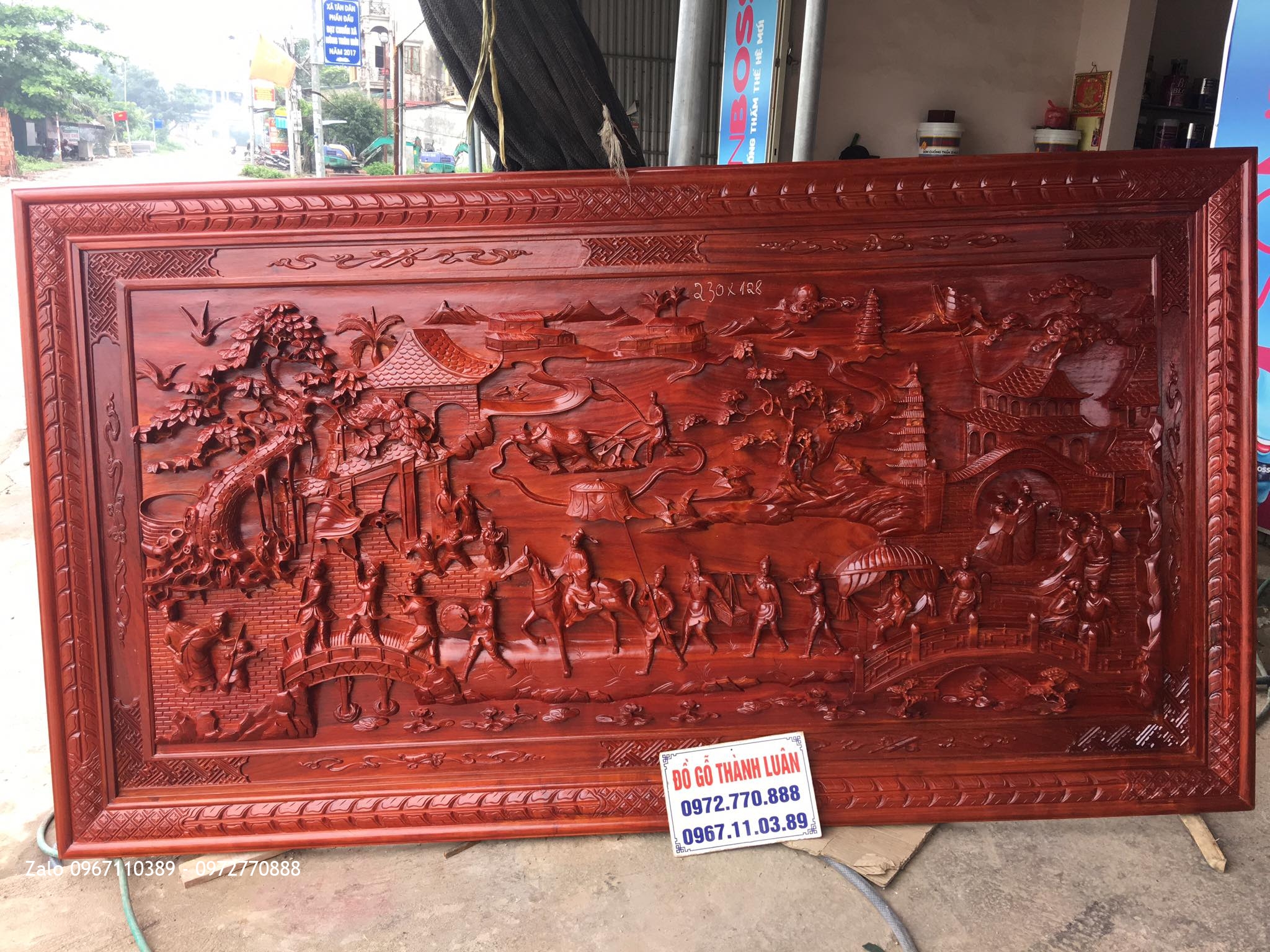 Tranh Vinh Quy Bái Tổ Gỗ Hương Nam Phi.2m30-1m28. Khách Sóc Sơn HN@